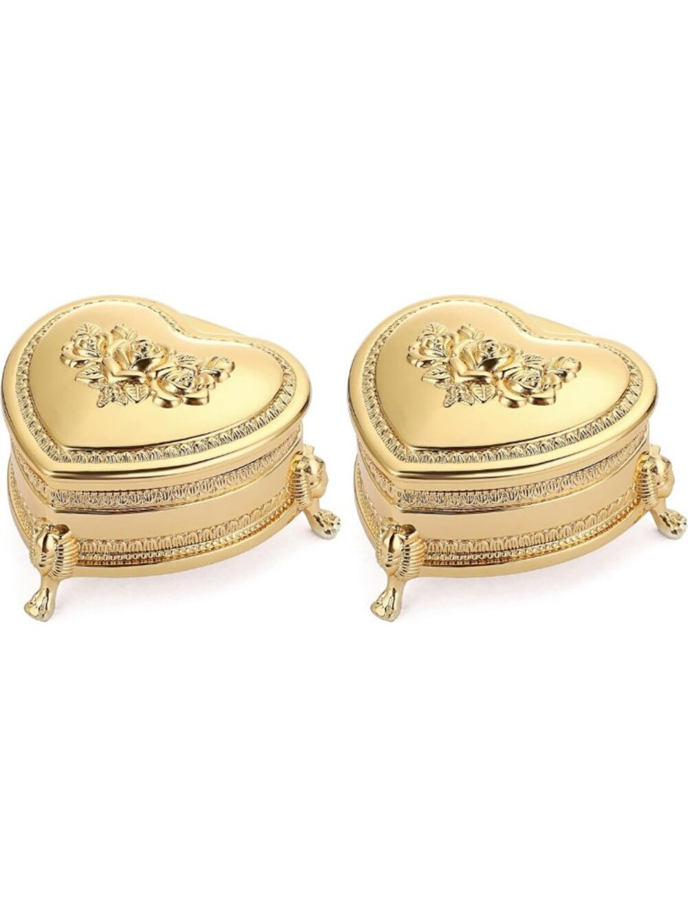 Vintage Metal Jewelry Box - Antique Flower Carved Heart Trinket Organizer for